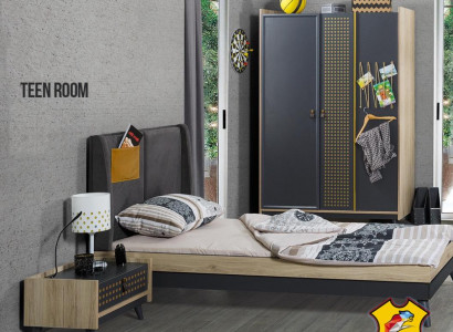 Designer Kinderzimmer Schlafzimmer Nachttisch Bett Kleiderschrank 3tlg