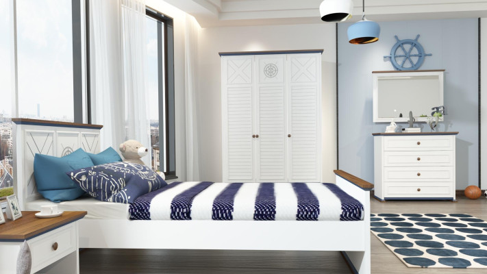 Jugendzimmer Komplett Einzelbett Kleiderschrank Kommode mit Spiegel Design 6tlg