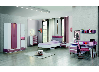 Kinderzimmer Komplett Bett Kleiderschrank Kommode Spiegel Wandregal 7tlg