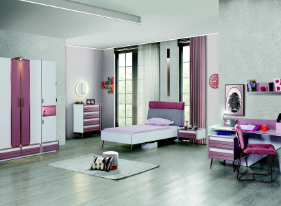 Kinderzimmer Komplett Bett Kleiderschrank Kommode Spiegel Wandregal 7tlg