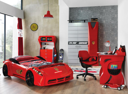 Auto Set Bett Kleiderschrank Kommode Schreibtisch Junge Möbel 4tlg.