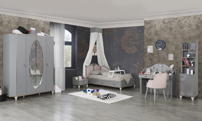 Kinderzimmer Möbel 5tlg Set Design Bett Nachttisch Kleiderschrank 