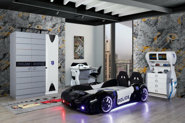 Kinderzimmer Jugendzimmer Set Autobett Kleiderschrank Schreibtisch 4tlg