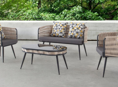 Gartenmöbel Sofagarnitur Tisch Hocker Sessel Veranda Sitzgruppen 4tlg.