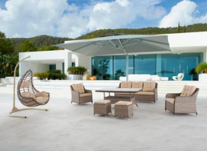 Moderne Gartenmöbel Tisch Sessel Hocker Veranda Sofa Garnitur 6tlg. Neu