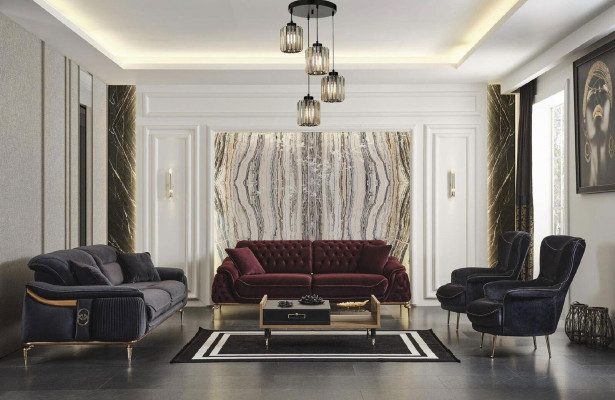 Design Chesterfield Wohnzimmer 3 Sitzer Textil Couch Schwarz Polster