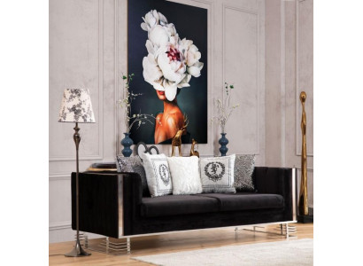 Schwarzer Designer Dreisitzer Wohnzimmer 3-Sitzer Metallrahmen Couch 