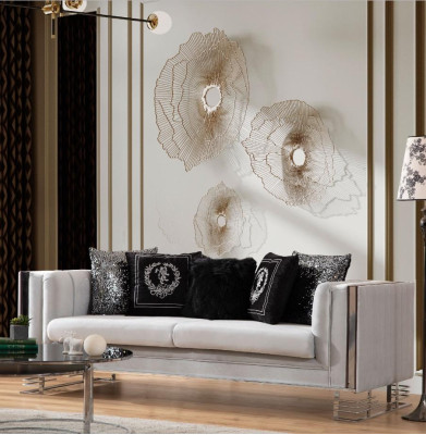 Weißes Modernes Textil Sofa Wohnzimmer 3-Sitzer Luxuriöse Polster Couch