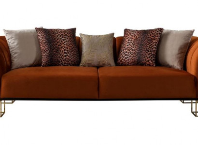 Wohnzimmer Sitzmöbel Oranger 3-Sitzer Luxuriöse Couch Metallfüße
