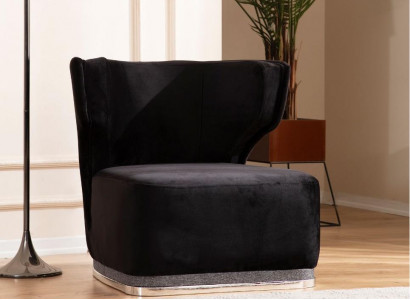 Moderner Polstersessel Schwarzer Lehnsessel Wohnzimmer Edelstahlfüße