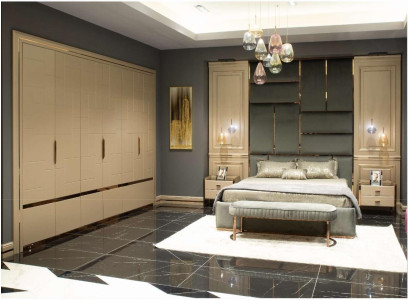 Komplette Schlafzimmermöbel Doppelbett Bett Beige Modern Set 5tlg Holz