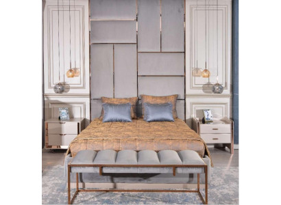 Luxus Garnitur Schlafzimmer Doppelbett Bett Nachttische Set 5tlg Beige