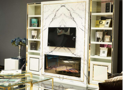 Wohnwand RTV Lowboard TV Ständer Weiß Luxus Gold Vittinen Holz Modern