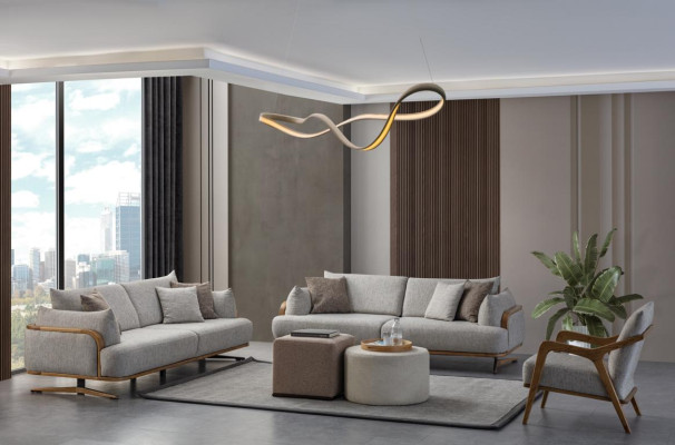 Möbel  Wohnzimmer Helles Farbe Set 2x 3-Sitzer Sofas und Sessel 3tlg.