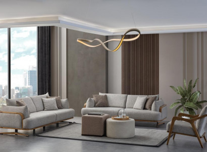 Möbel  Wohnzimmer Helles Farbe Set 2x 3-Sitzer Sofas und Sessel 3tlg.