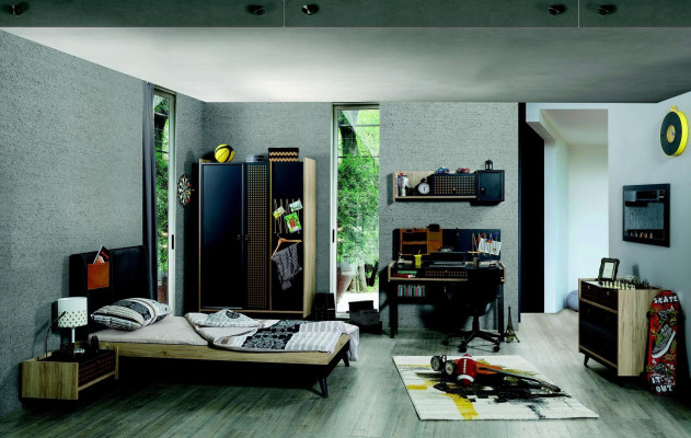 Bett Holz Betten Bettgestell Jugendzimmer Kinderzimmer Schwarz Einzelbett