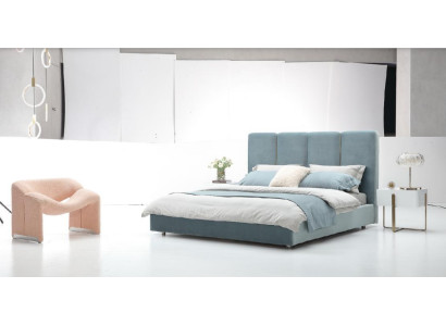 Designer Bett Blau 180x200 Schlafzimmer Betten Textil Hotel Luxus Polster Sitz