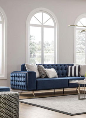 Klassische Chesterfield Dreisitzer Möbel Sofa Luxus Couchen Blau 3 Sitz Sofas