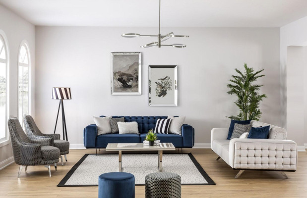 Klassische Chesterfield Dreisitzer Möbel Sofa Luxus Couchen Blau 3 Sitz Sofas