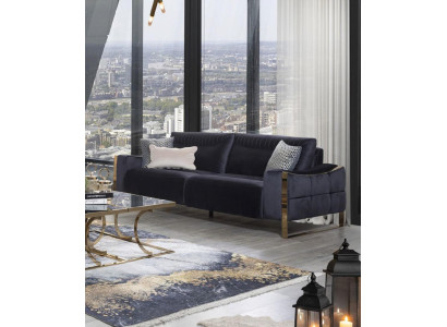 Klassische Sofa 3 Sitz Design Wohnzimmer Polster Holz Polster Moderne Luxus Blau