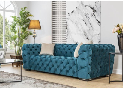 Chesterfield Sofa 4 Sitz Design Wohnzimmer Polster Holz Polster Luxus Blau