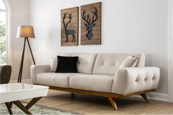 Klassische Sofa 2 Sitz Design Wohnzimmer Polster Holz Leder Moderne Luxus Beige