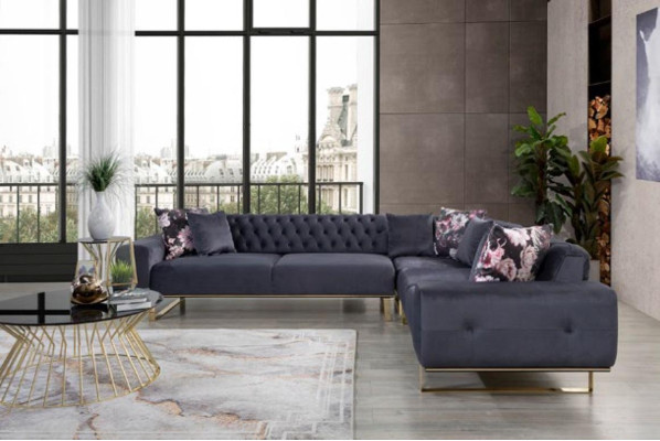 Ecksofa Couch Polster Möbel Garnitur Chesterfield Eckgarnitur Sofa Stoff