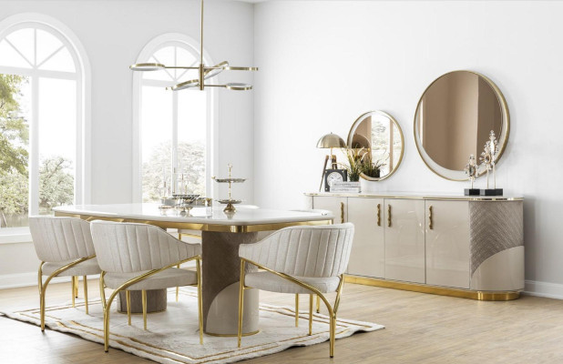 Luxus Esszimmer Einrichtung Tisch mit 6 Stühlen Metall Gruppe 7tlg Metall