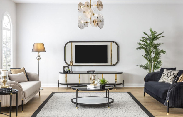 Luxus Set Modern rtv Wohnzimmer Polster Sitz Sofagarnitur 3 + 3 Sitz Couchtisch