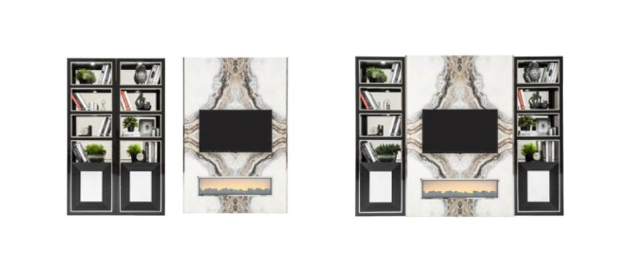 Luxus Wohnwand Wohnzimmer tv Schrank Wände Marmor Imitat Schwarz 270cm