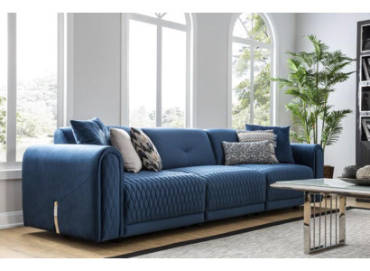 Luxus Sofa 4 Sitzer Wohnzimmer Modernes Design Blau Sofas Leder Couchen Neu