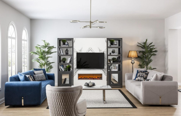 Luxus Sofa 4 Sitzer Wohnzimmer Modernes Design Blau Sofas Leder Couchen Neu