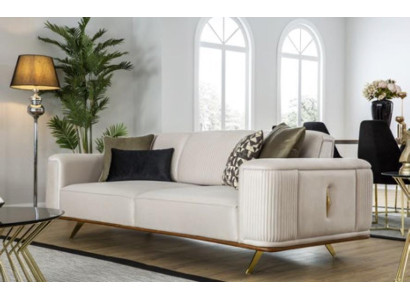 Modernes Sofa 3 Sitzer Polstersofa weiß Textill Sitz Design Couch Sofas Stoff