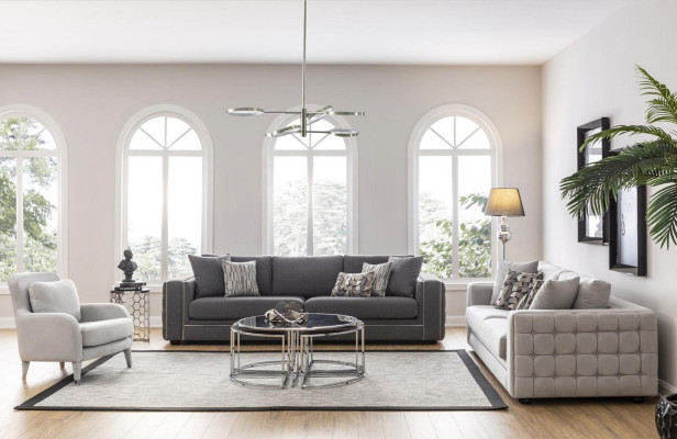 Sessel Sitzer Design Wohnzimmer Polster Holz Polster Moderne Luxus Grau Neu