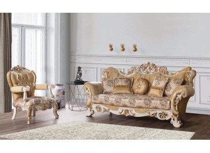 Wohnzimmer Luxus Sofa Beige Sofagarnitur Sofas Sessel 3+1 Sitzer Stoff Design