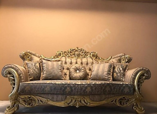 Barock Dreisitzer Chesterfield Couch Möbel Sofa Couchen Stoff Braun