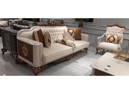 Dreisitzer Chesterfield Barock Couch Möbel Sofa Couchen Stoff Gold