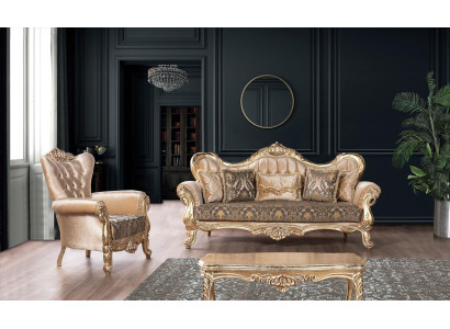 Chesterfield Sofagarnitur Couch Polster Möbel Barock Rokoko Tisch 3tlg