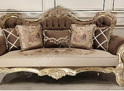 Chesterfield Barock Dreisitzer Couch Sofa Couchen Stoff Gold Möbel