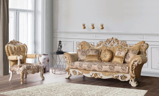 Chesterfield Barock Dreisitzer Couch Möbel Sofa Couchen Stoff Beige