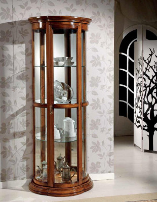 Klassische Vitrinen Glas Schrank Vitrine Holz Wohnzimmer Luxus Braun Anrichte