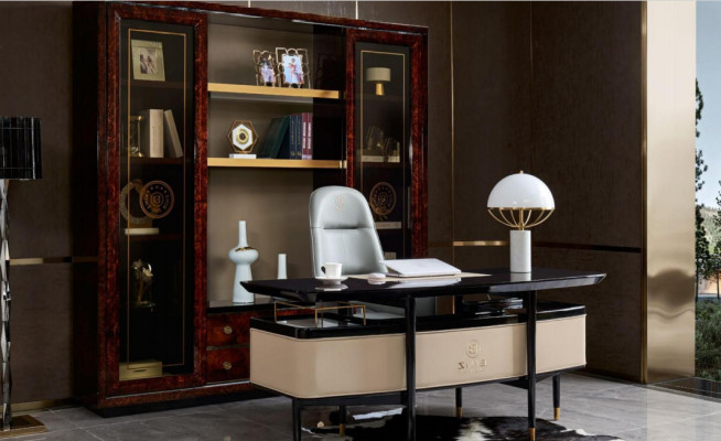 Edle Büroeinrichtung Luxus Büro Möbel Schreibtisch Sessel Set Garnitur
