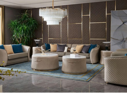 Luxus Möbel Sofagarnitur Couch Sofa Polster 421 Sitzer mit 2x Couchtisch 5tlg.