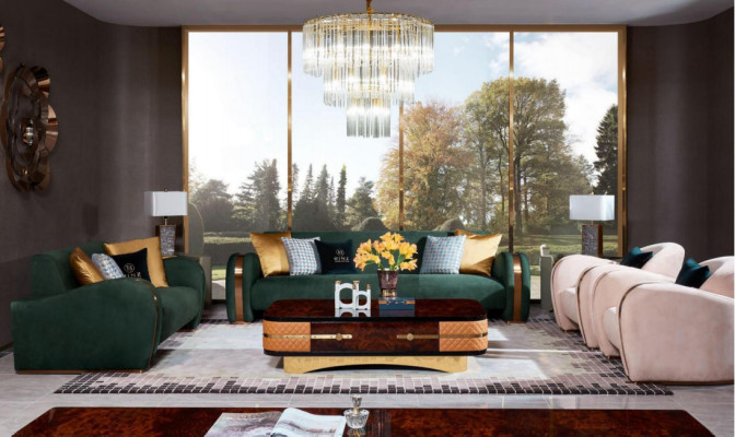 Luxus Sofagarnitur 4tlg. Set Sofa Ledersofa Polster Chesterfield Couch Sofas