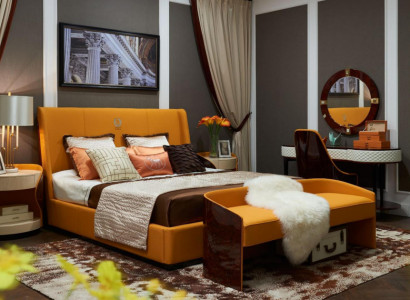 Schlafzimmer 7tlg. Set Luxus Möbel Bett Hocker Spiegel Nachttisch Bettgestelle