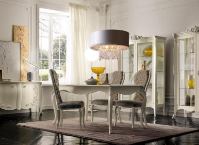 Garnitur Set Tisch 4x Stühle Stuhl Vitrine Set Kommode Essgruppe 8tlg. Esszimmer