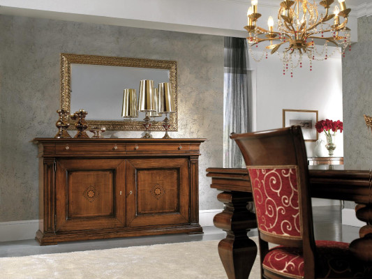 Massivholz Kommode mit Spiegel Sideboard Kommoden Set Italienische Möbel 2tlg.