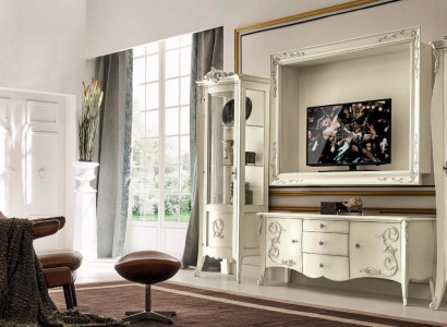 Set 4tlg Wohnzimmer rtv Vitrine tv Sideboard Schrank Tisch Wohnzimmer Holz Möbel