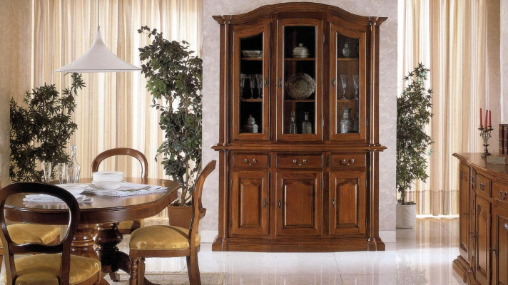 Echtholz Vitrine Wohnzimmer Möbel Anrichte Massive Holz Vitrinen Glas Schrank