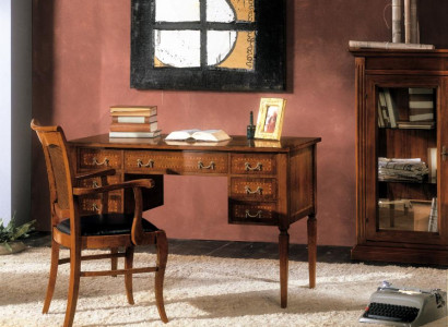 Schreibtisch und Stuhl aus Holz mit Armlehnen Bücherregal Büromöbel Design Neu